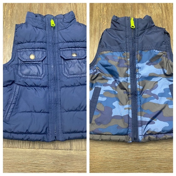 Reversible Puffer Vest Como Blue Pockets Boys Size 4 - Picture 1 of 7